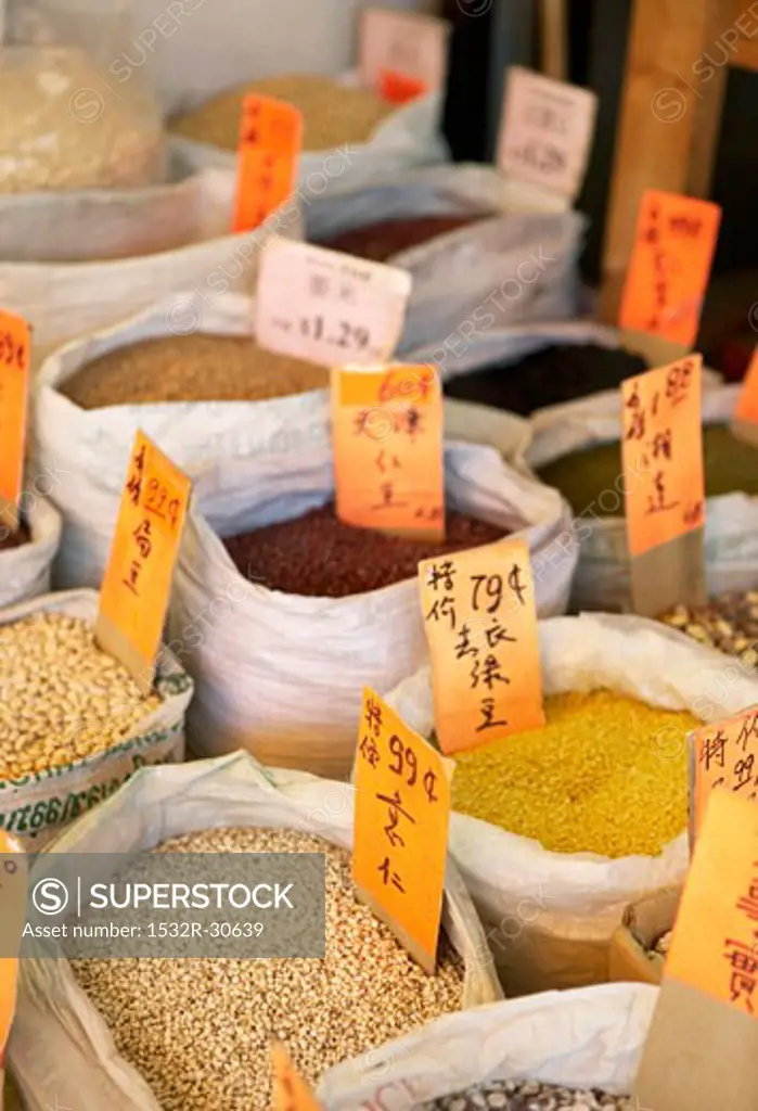 Asian ingredients on market stall (Chinatown, Vancouver, Canada)
