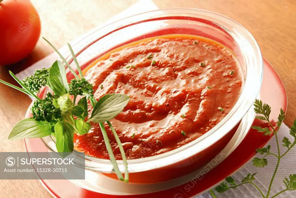 Creamed tomato soup with fresh herbs