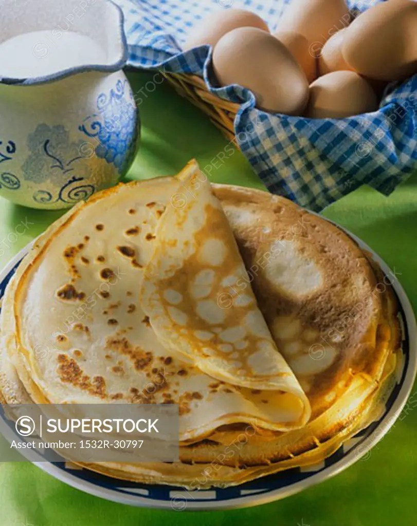 Pancakes, eggs and milk