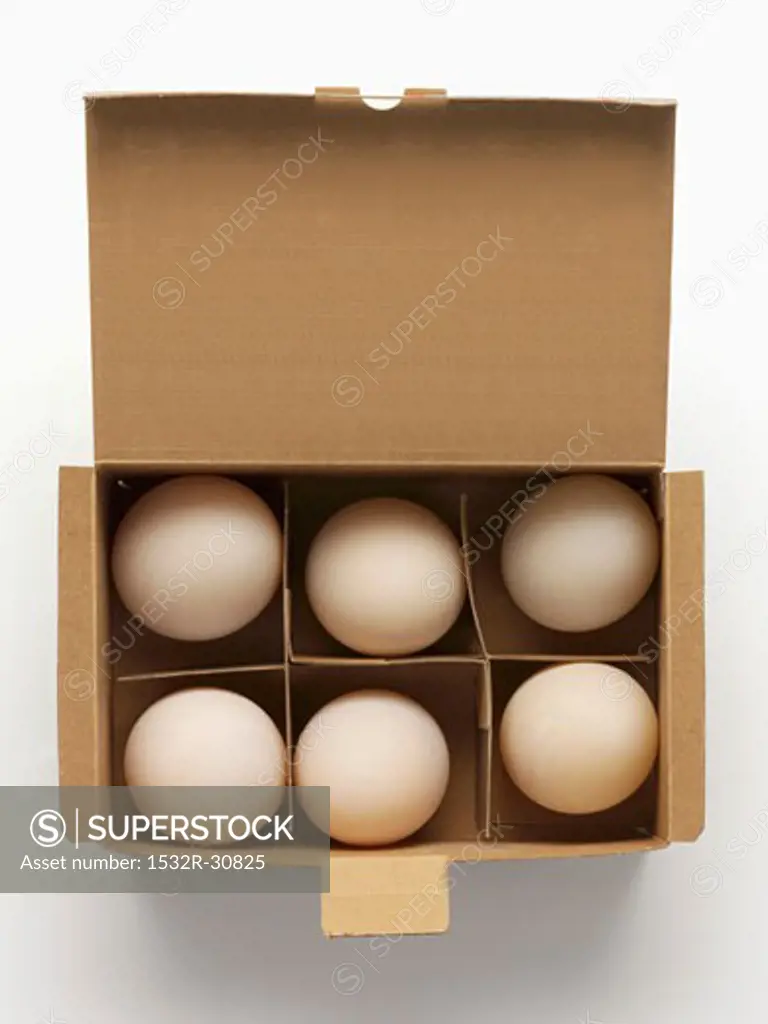 Six duck eggs in a cardboard box (free-range)