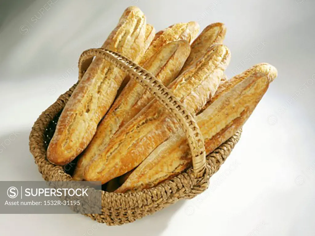 Crusty French loaves in a basket