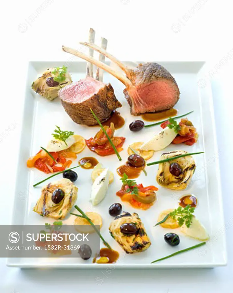 Lamb chops with a selection of vegetables