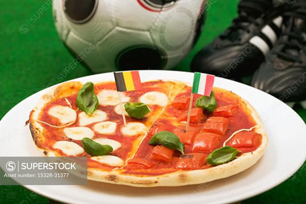 Pizza with the flags of Belgium and Italy