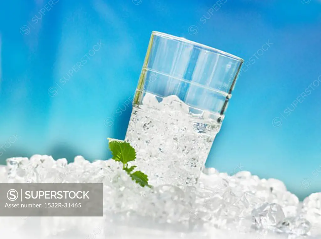 Tumbler with crushed ice and lemon balm