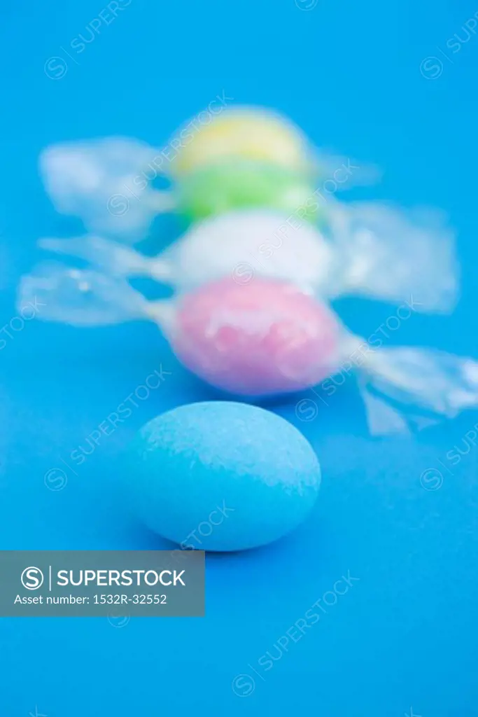 Easter eggs, some in cellophane