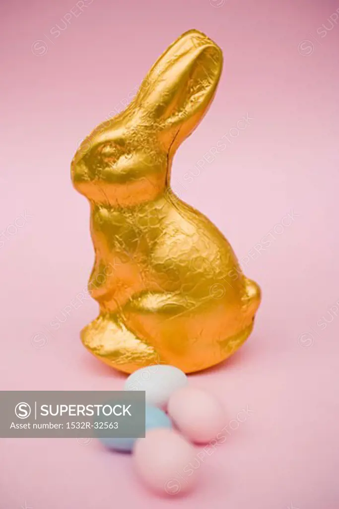 Gold Easter Bunny and sugar eggs