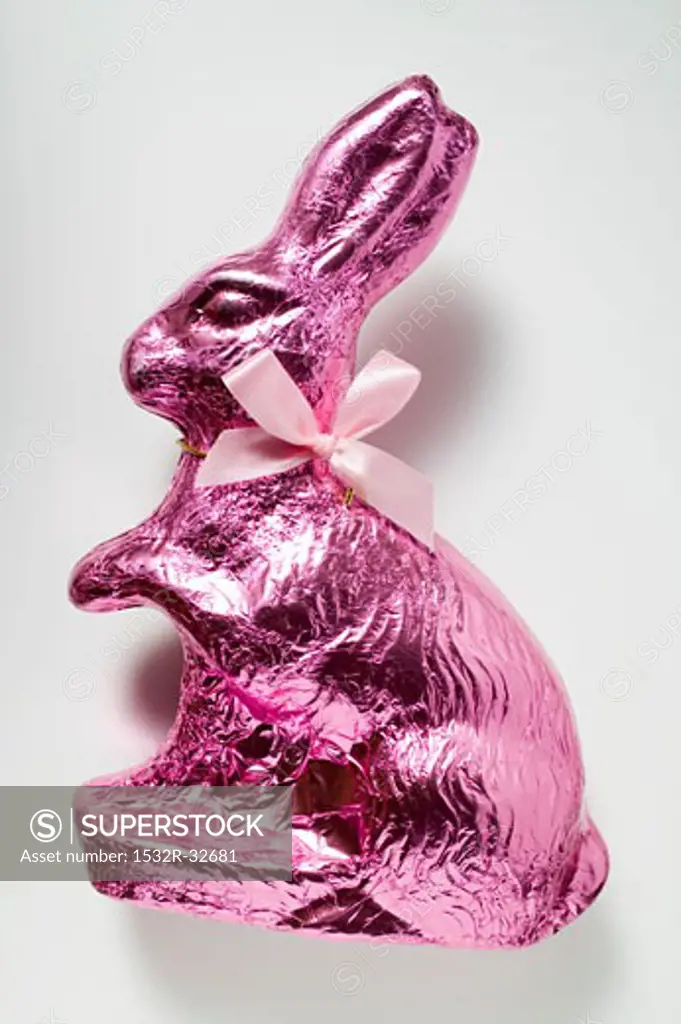 Chocolate bunny in pink foil