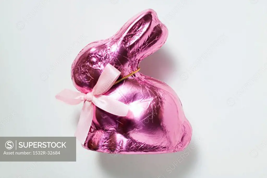 Chocolate bunny in pink foil