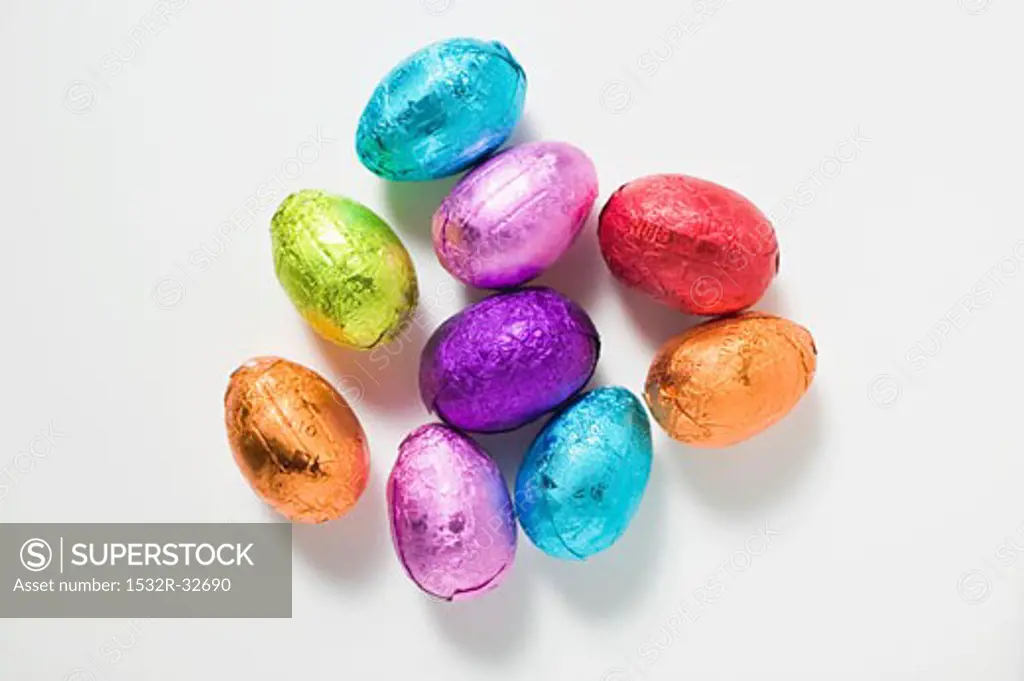Small chocolate eggs wrapped in foil