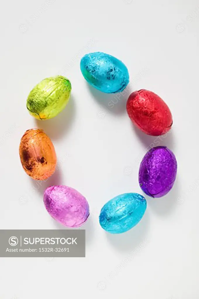 Small chocolate eggs wrapped in foil