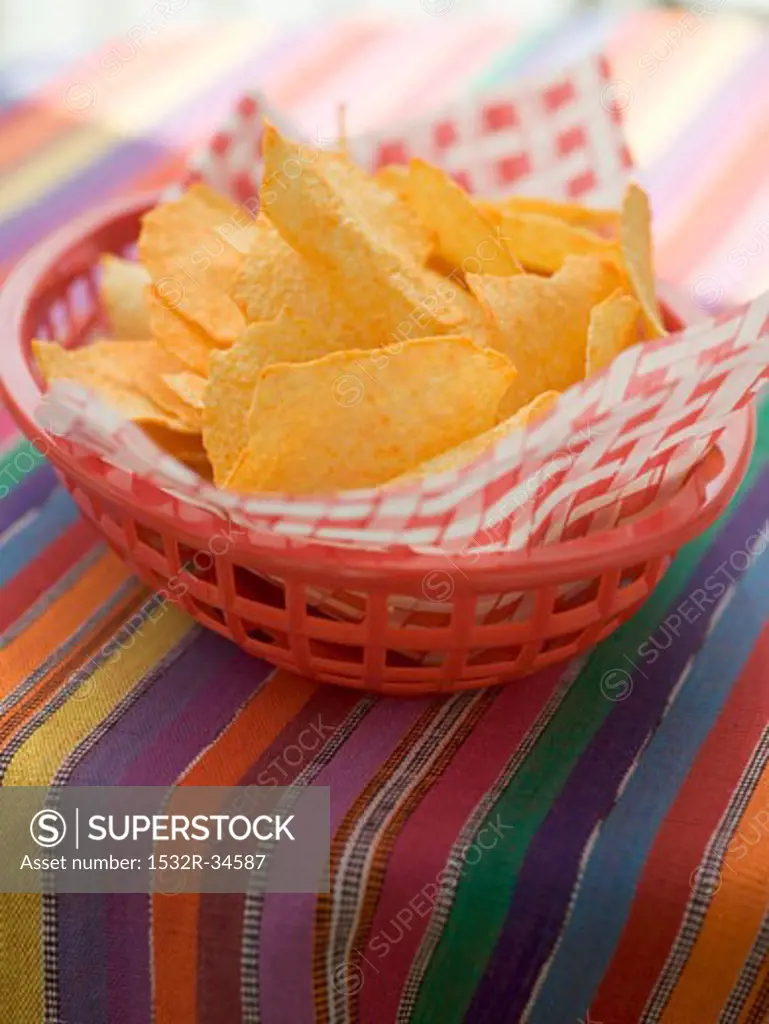 Tortilla chips in a plastic basket