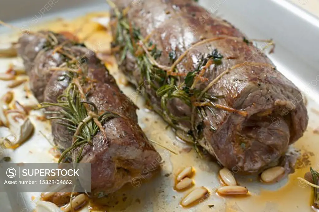 Beef roulades with herbs and pine nuts