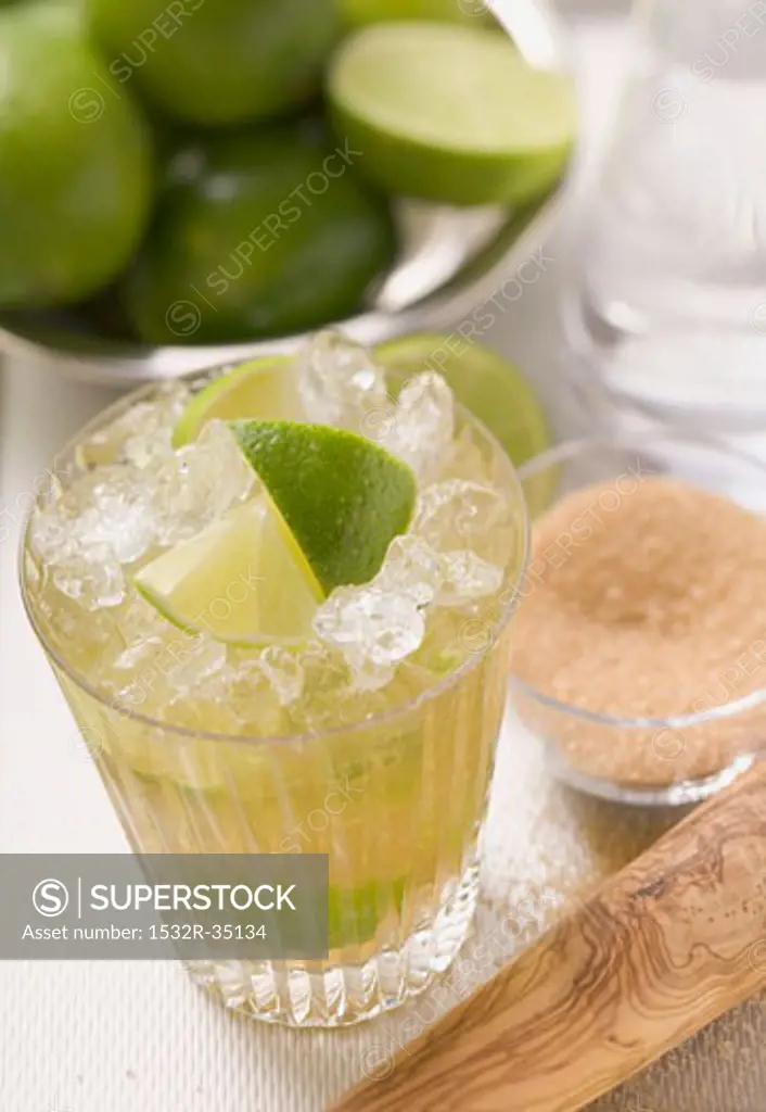 Caipirinha with lime and cane sugar
