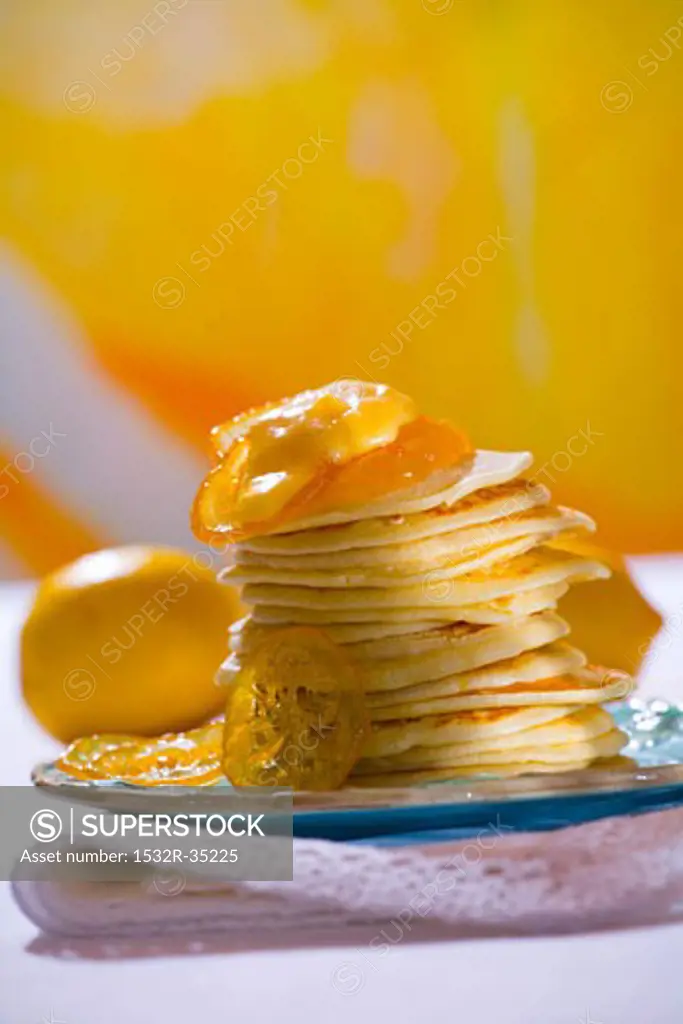 Pancakes with candied lemon slices