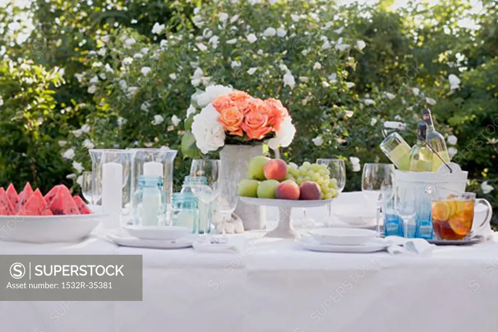 Table laid for a summer party (out of doors)