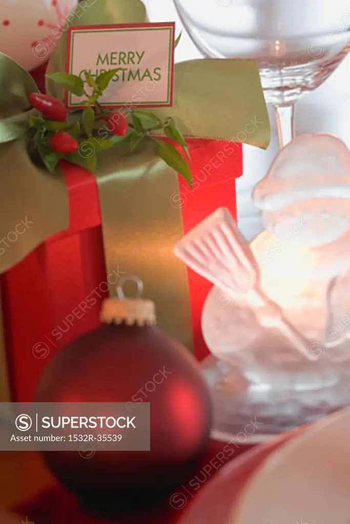 Christmas gift, Christmas bauble and glass snowman