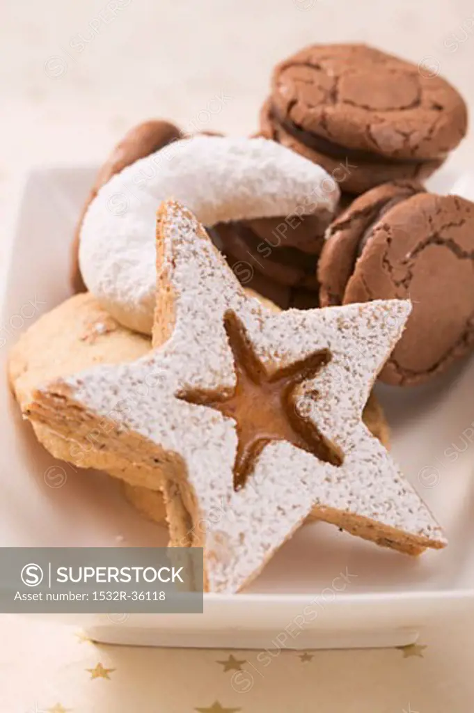 Assorted Christmas biscuits on white plate