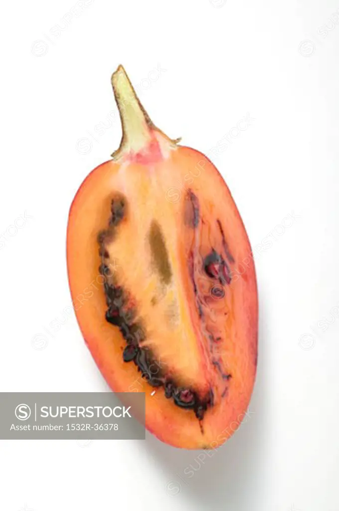 A wedge of tamarillo (overhead view)