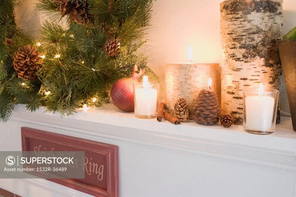 Mantelpiece decorated for Christmas (detail)
