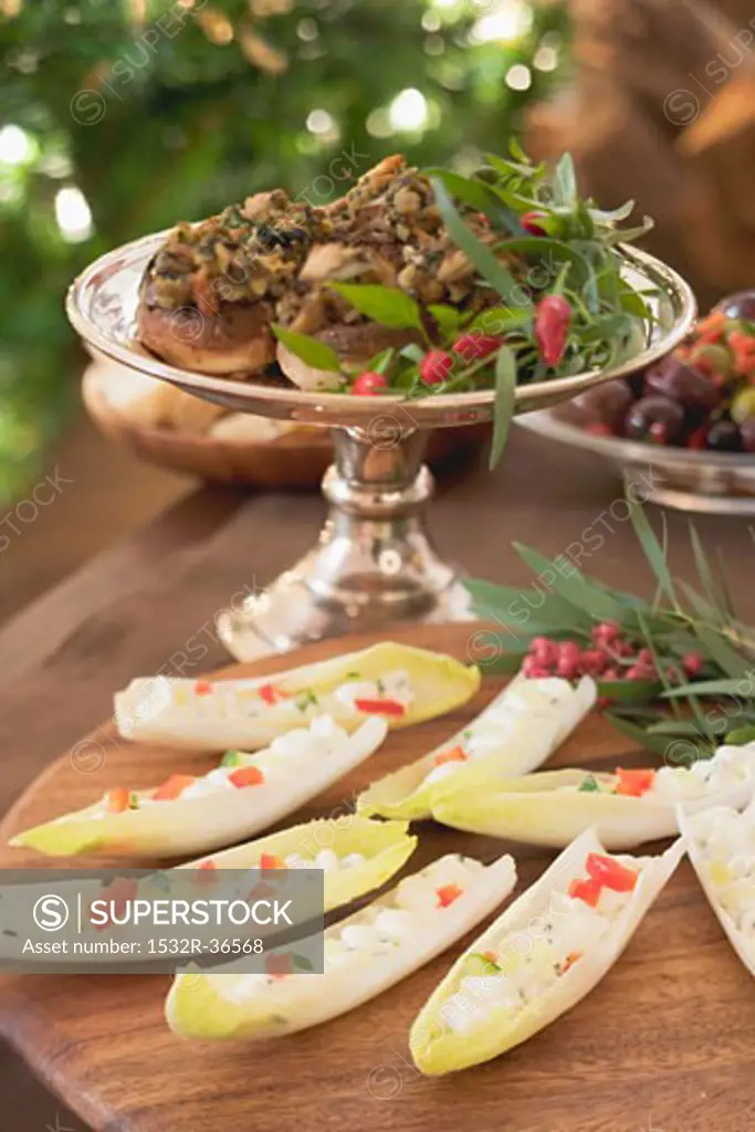 Chicory boats and stuffed mushrooms (Christmas)