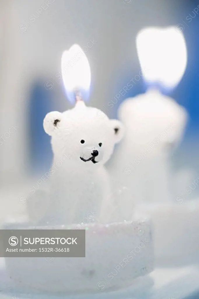 Polar bear candle, lit