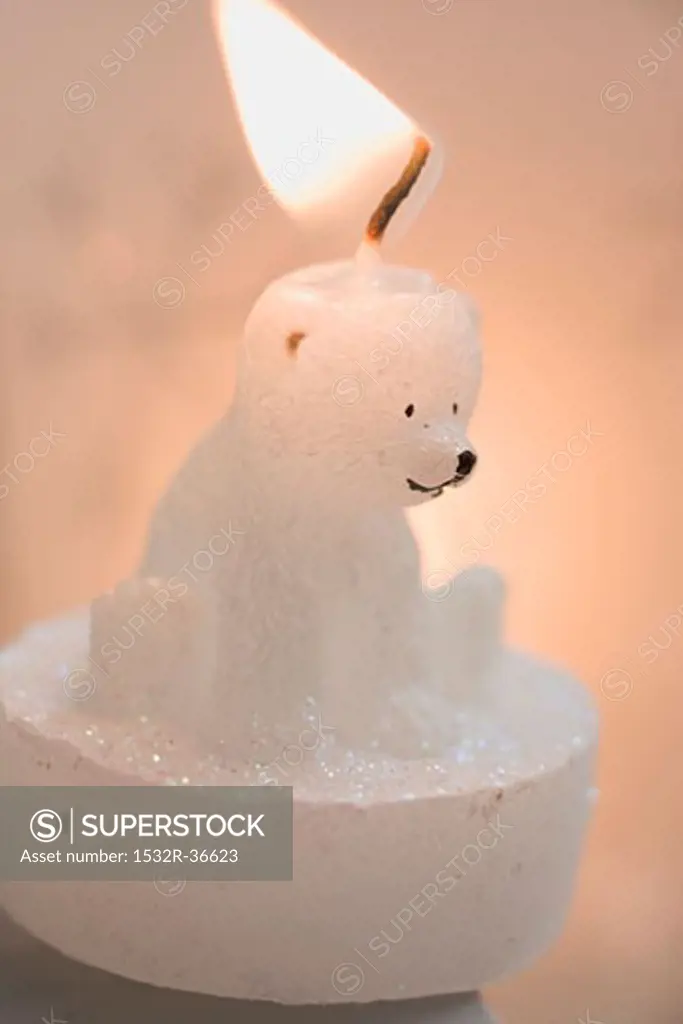 Polar bear candle, lit