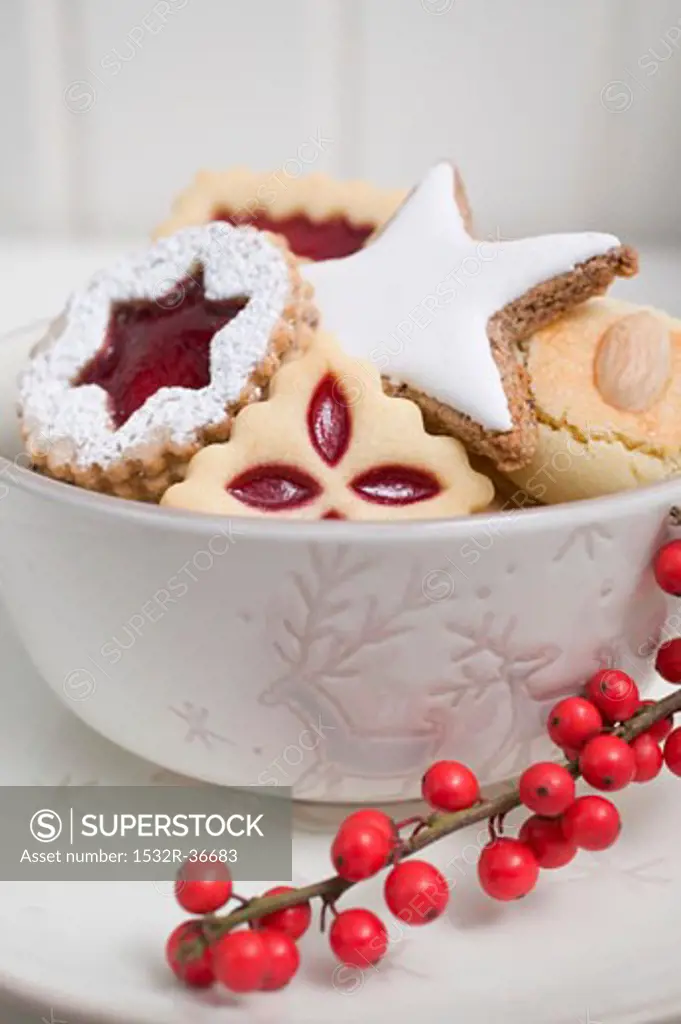 Assorted Christmas biscuits in bowl