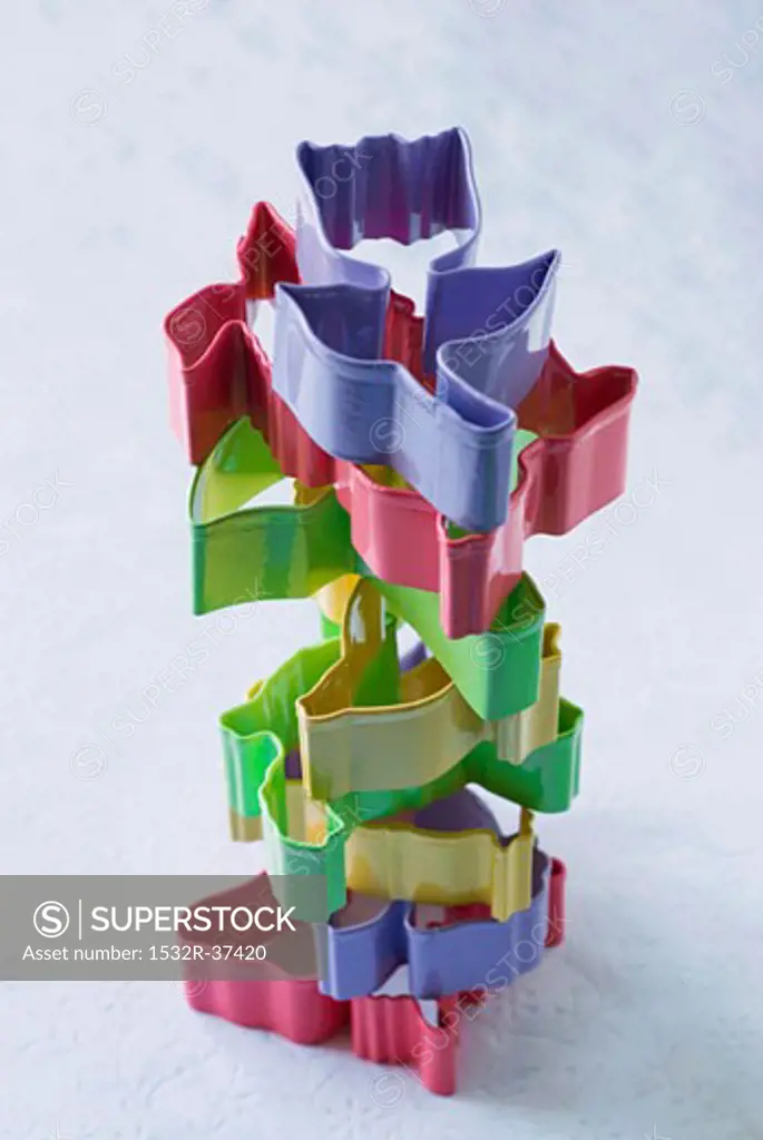 Coloured biscuits cutters, stacked