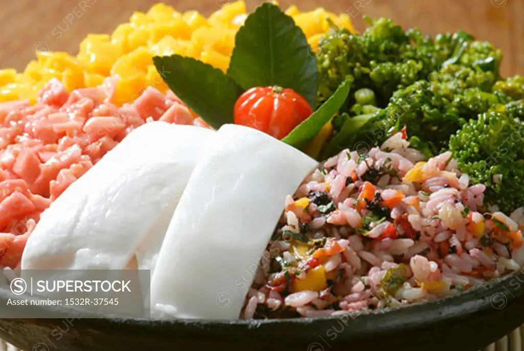 Rice dish with chopped seafood, coconut pulp etc. (Brazil)