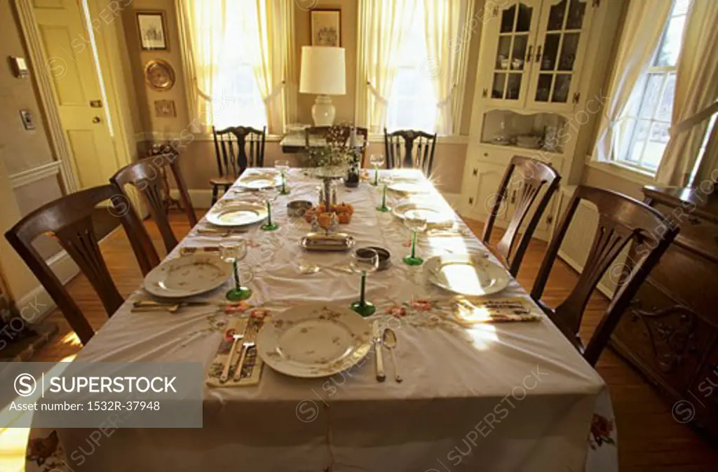 Dinner Table Set in Dining Room
