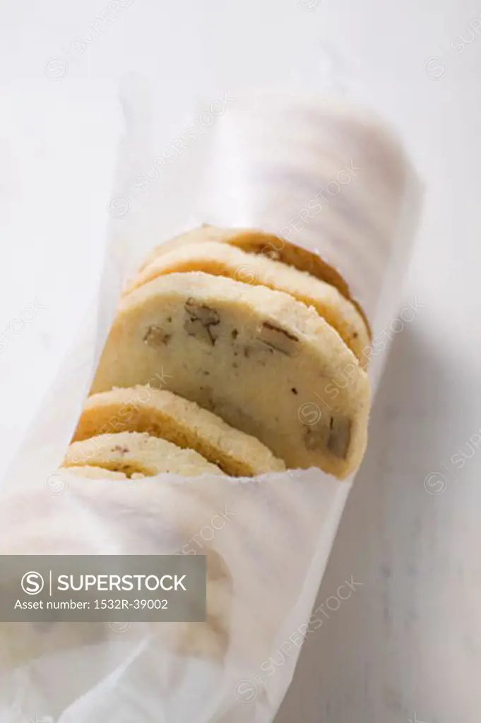 Nut biscuits in opened packaging