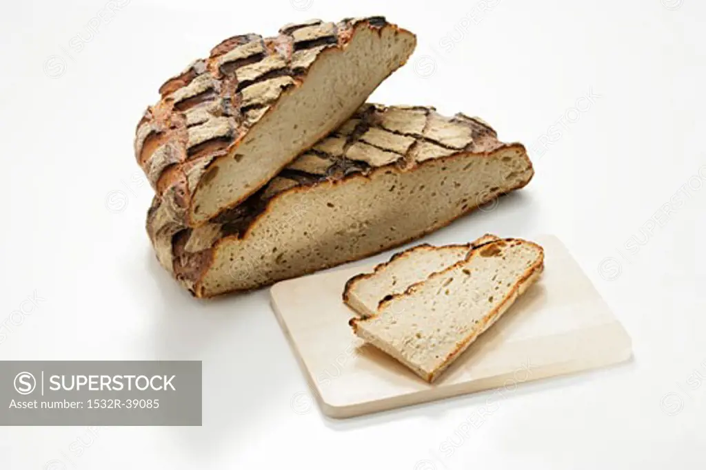 Wood-oven bread, partly sliced