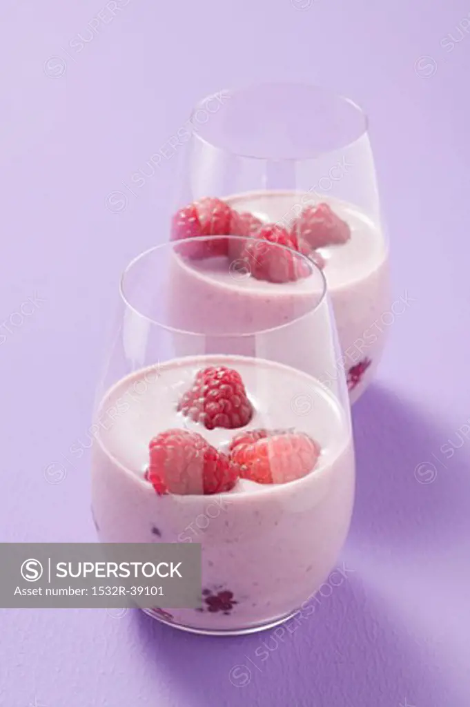 Raspberry yoghurt in two glasses