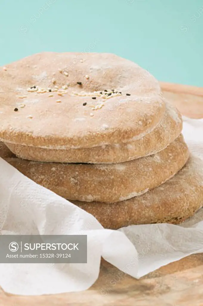Flatbread with sesame seeds, stacked