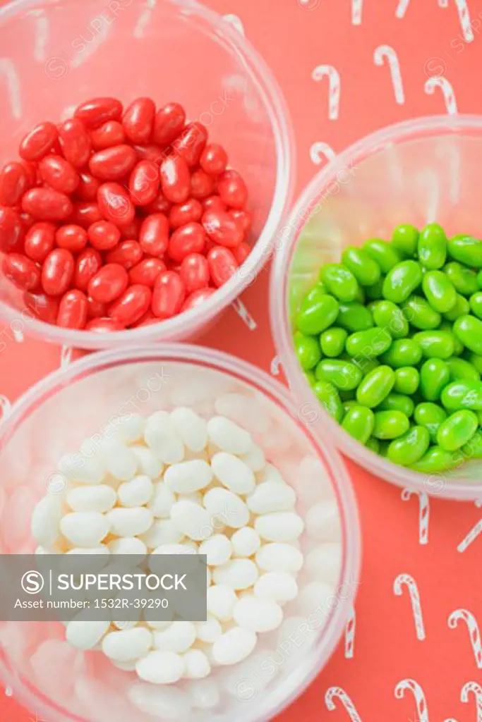 Jelly beans in plastic tubs (for Christmas)