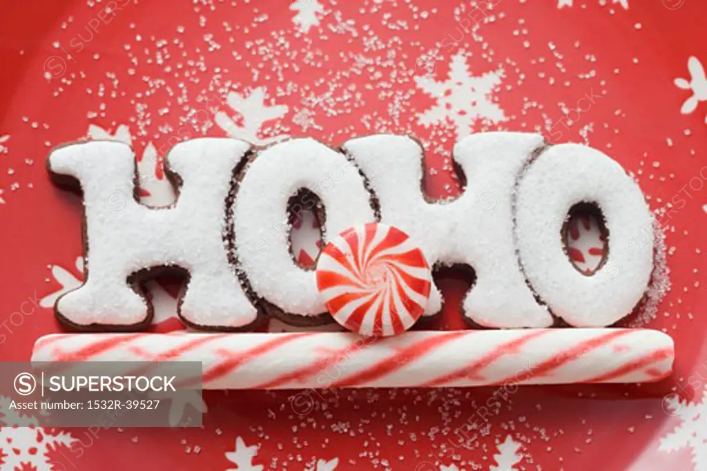 Christmas sweets (the word HOHO, candy cane, sweet)
