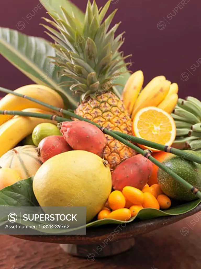 Still life: exotic fruit in wooden bowl (detail)