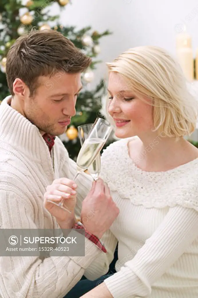 Man and woman drinking sparkling wine (Christmas)