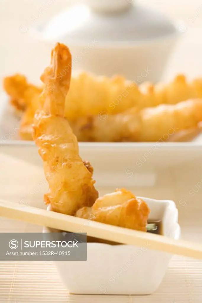Deep-fried shrimps in batter with soy sauce (Asia)