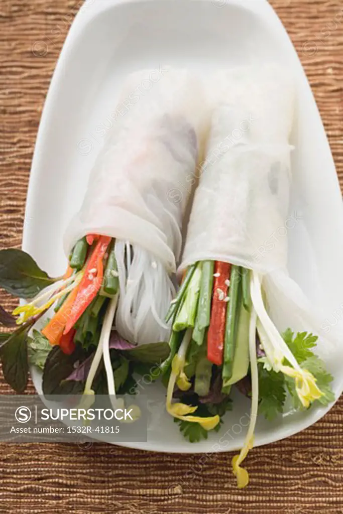 Rice paper rolls filled with vegetables and glass noodles