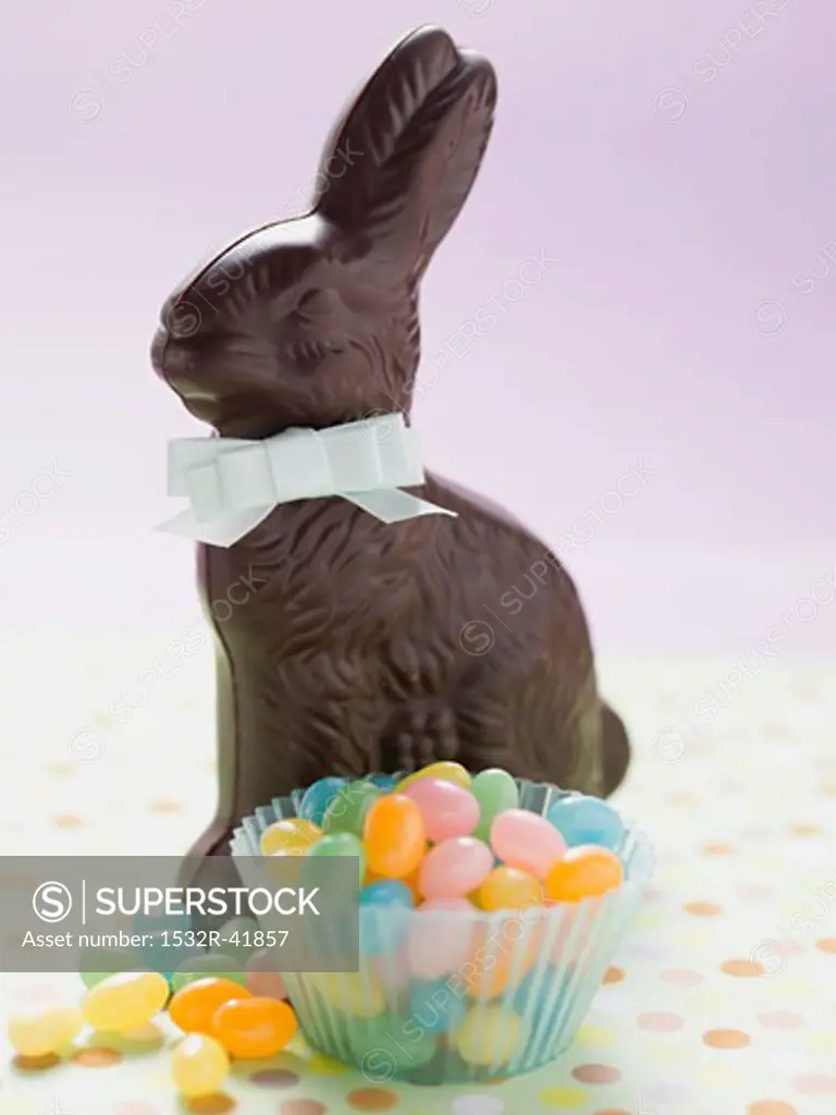 Chocolate Easter Bunny and coloured sugar eggs