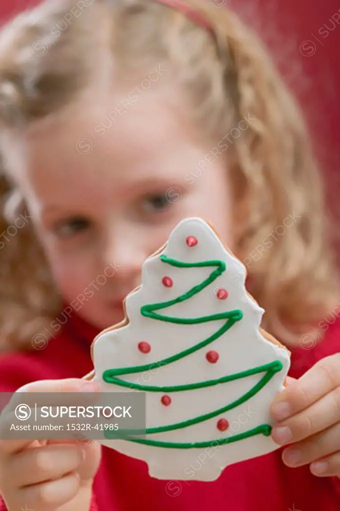 Small girl holding Christmas biscuit