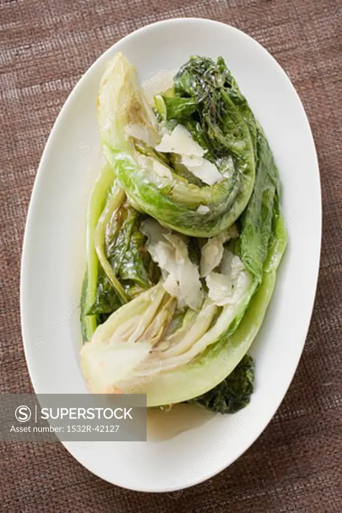 Braised romaine lettuce with Parmesan