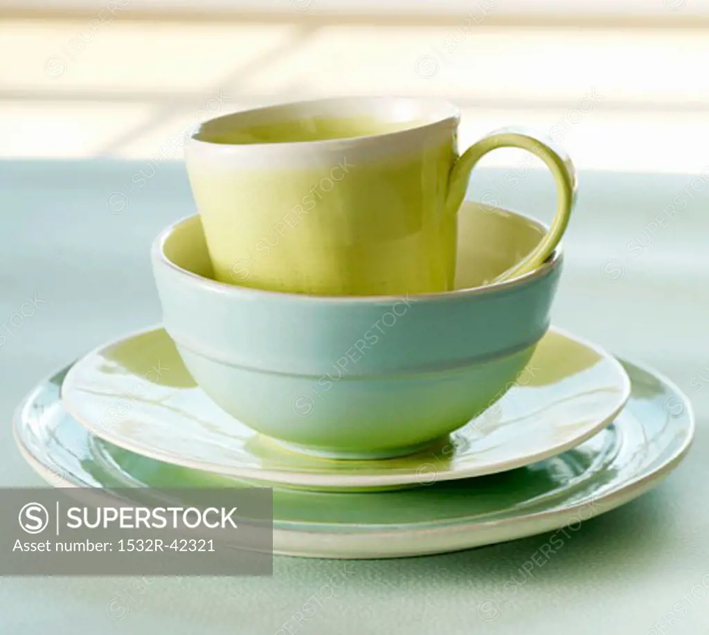 Set of Blue and Green Dishware