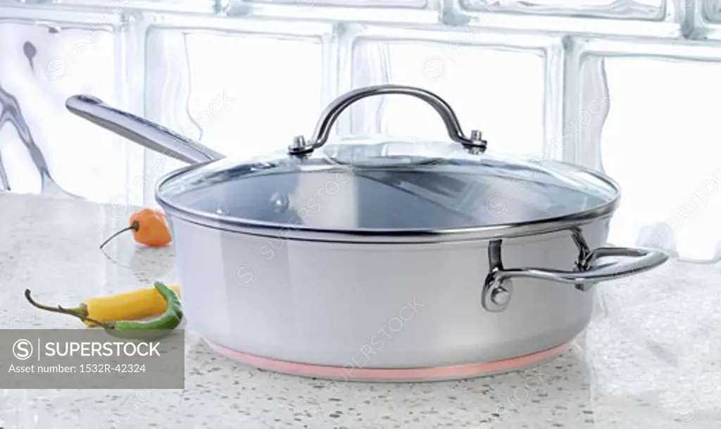 Stainless Steel and Copper Pan with Glass Lid