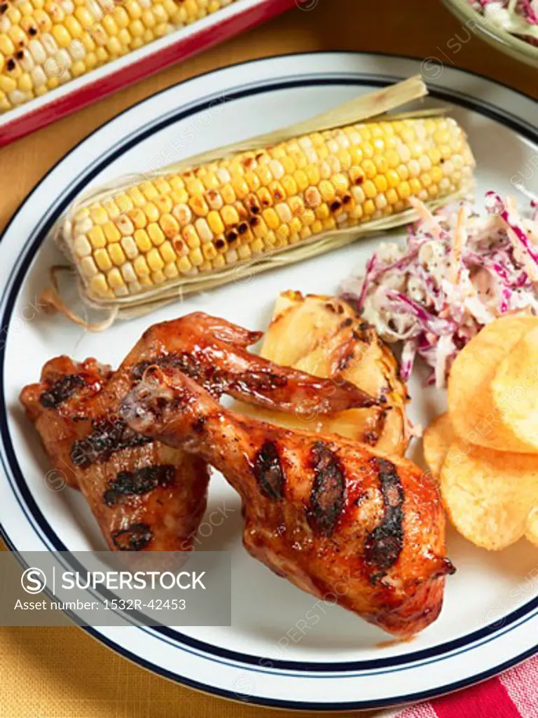 Lime Glazed Grilled Chicken with Corn and Cole Slaw