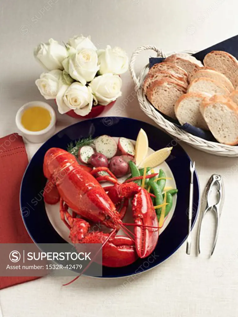 Boiled Lobster with Red Potatoes and Drawn Butter