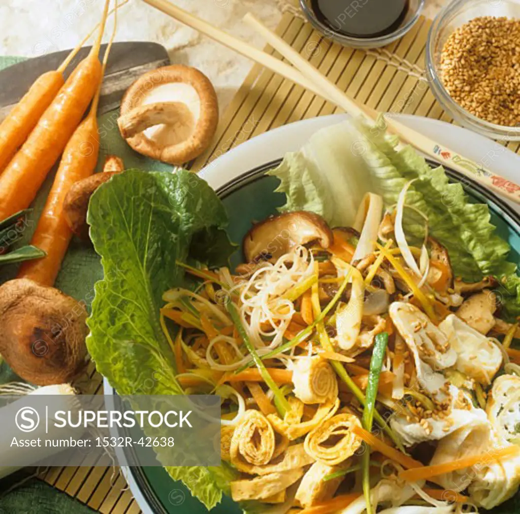 Glass noodle salad with vegetables, mushrooms and sesame
