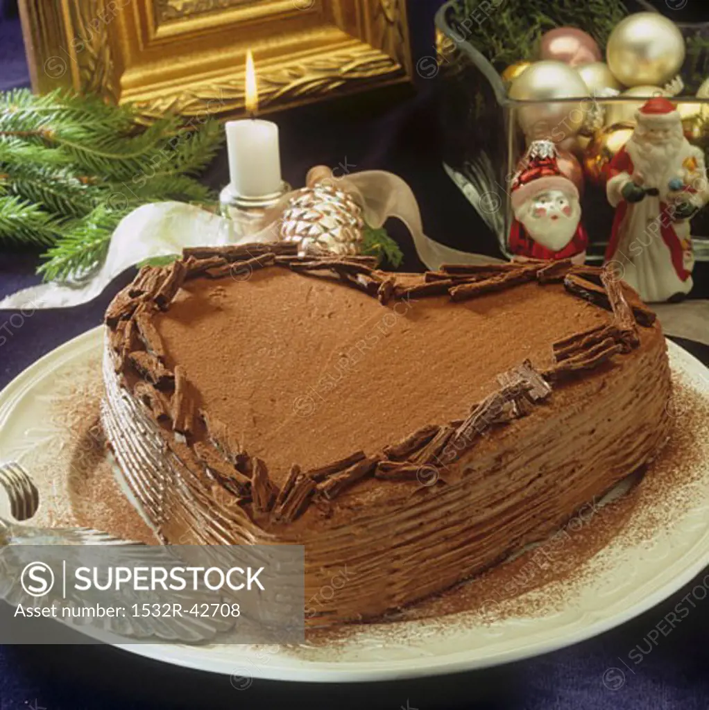 Heart-shaped chocolate cake for Christmas