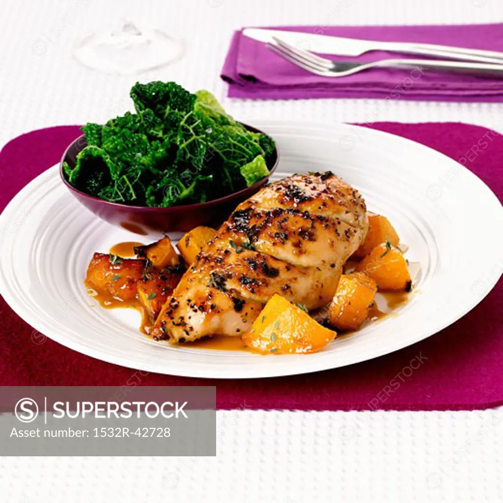 Lemon chicken with carrots and savoy cabbage
